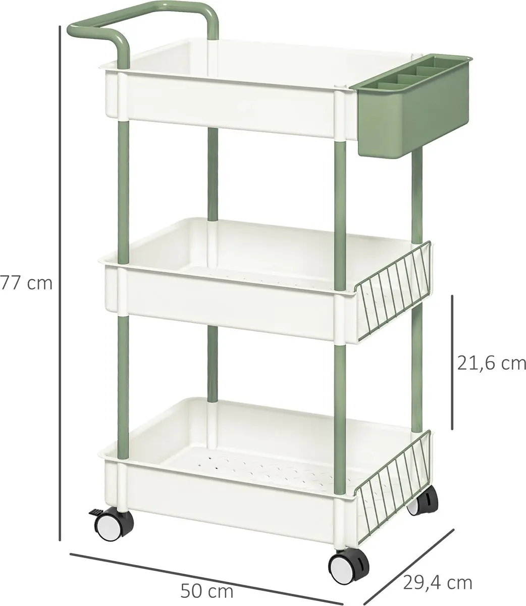 HOMCOM Küchenwagen mit 3 Ebenen und kleinen Korb auf der oberen Ebene 850-275V00