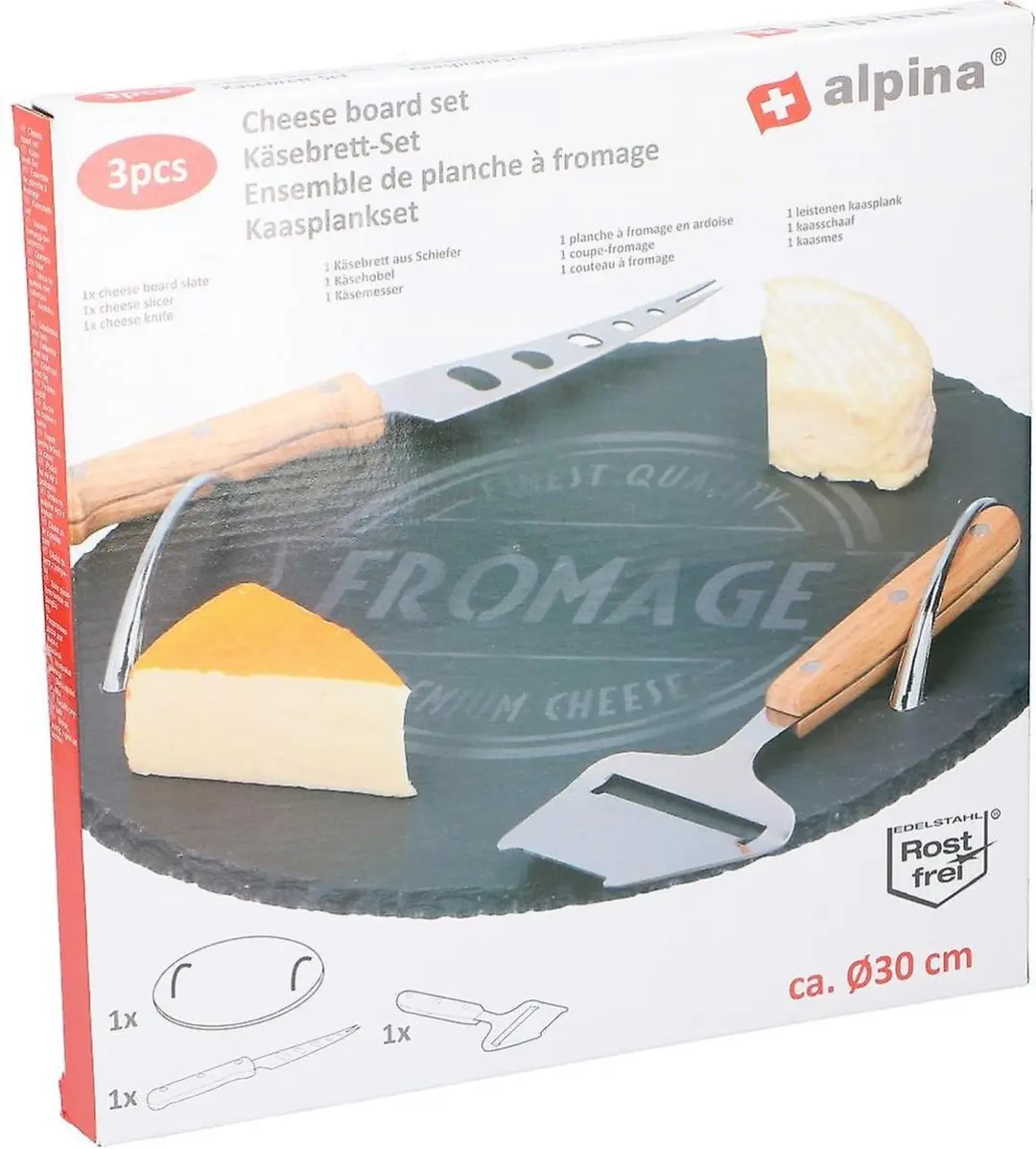 Alpina Ronde Kaasplank Leisteen 30cm - met 2 Messen