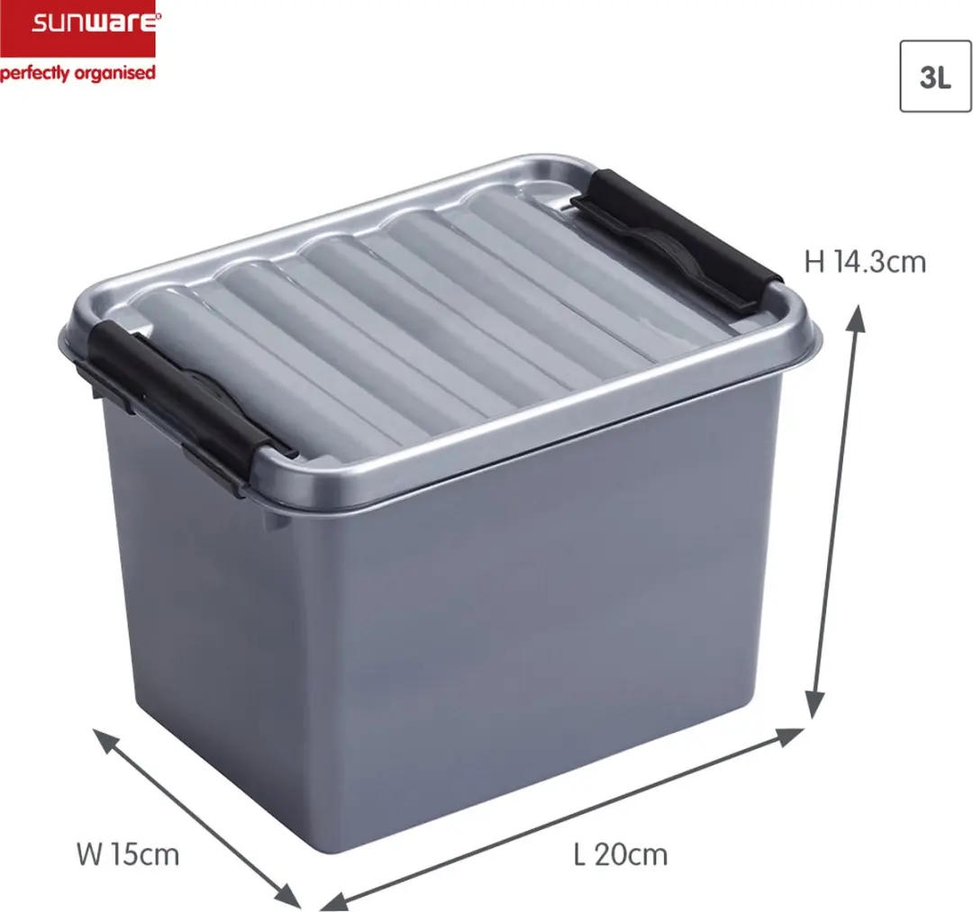 Sunware Q-line Opbergbox 3L Metaal - 20x15x14cm - Zwart