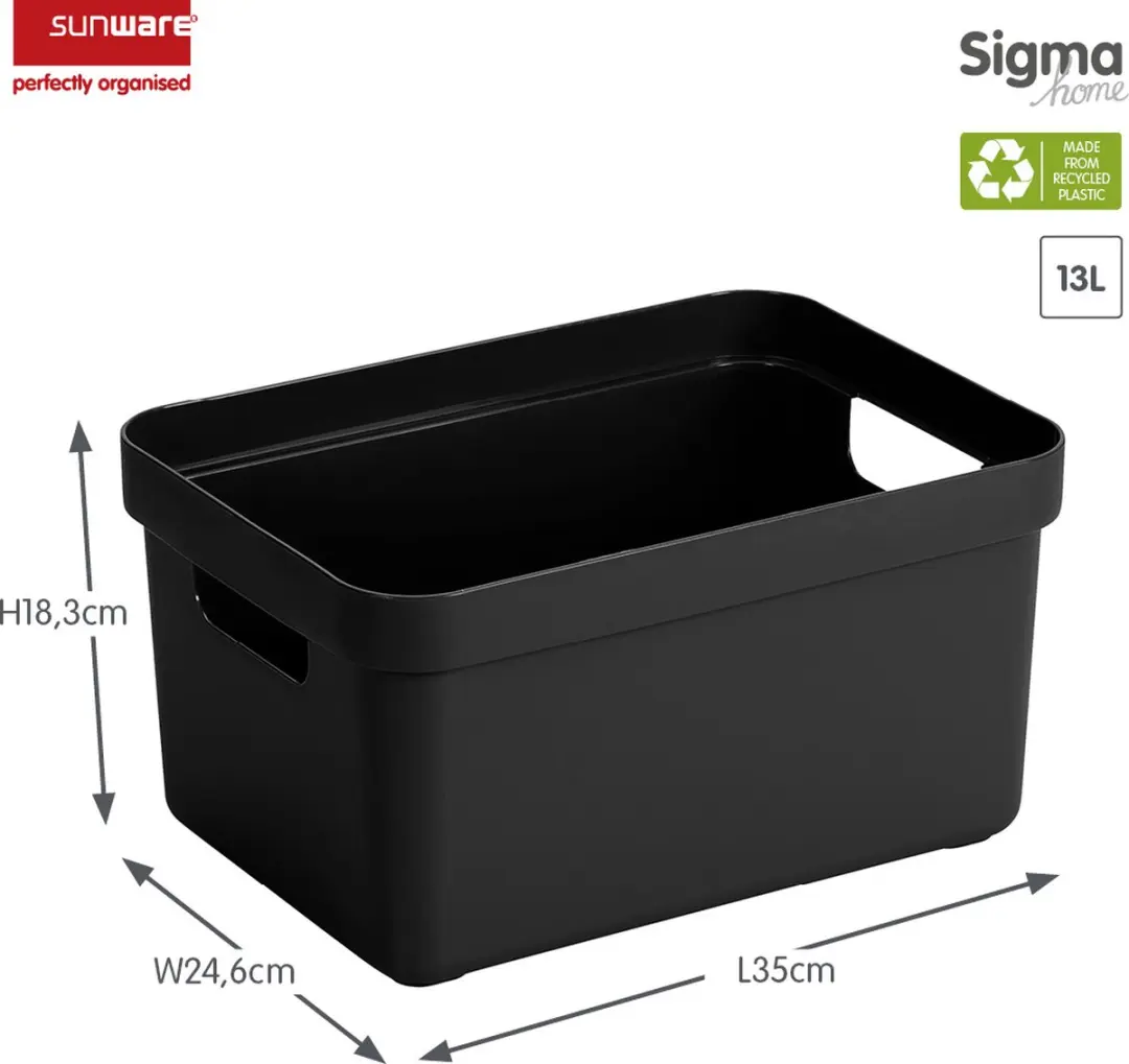 Sunware Sigma Home Opbergbox 13L - Set van 6 - Zwart