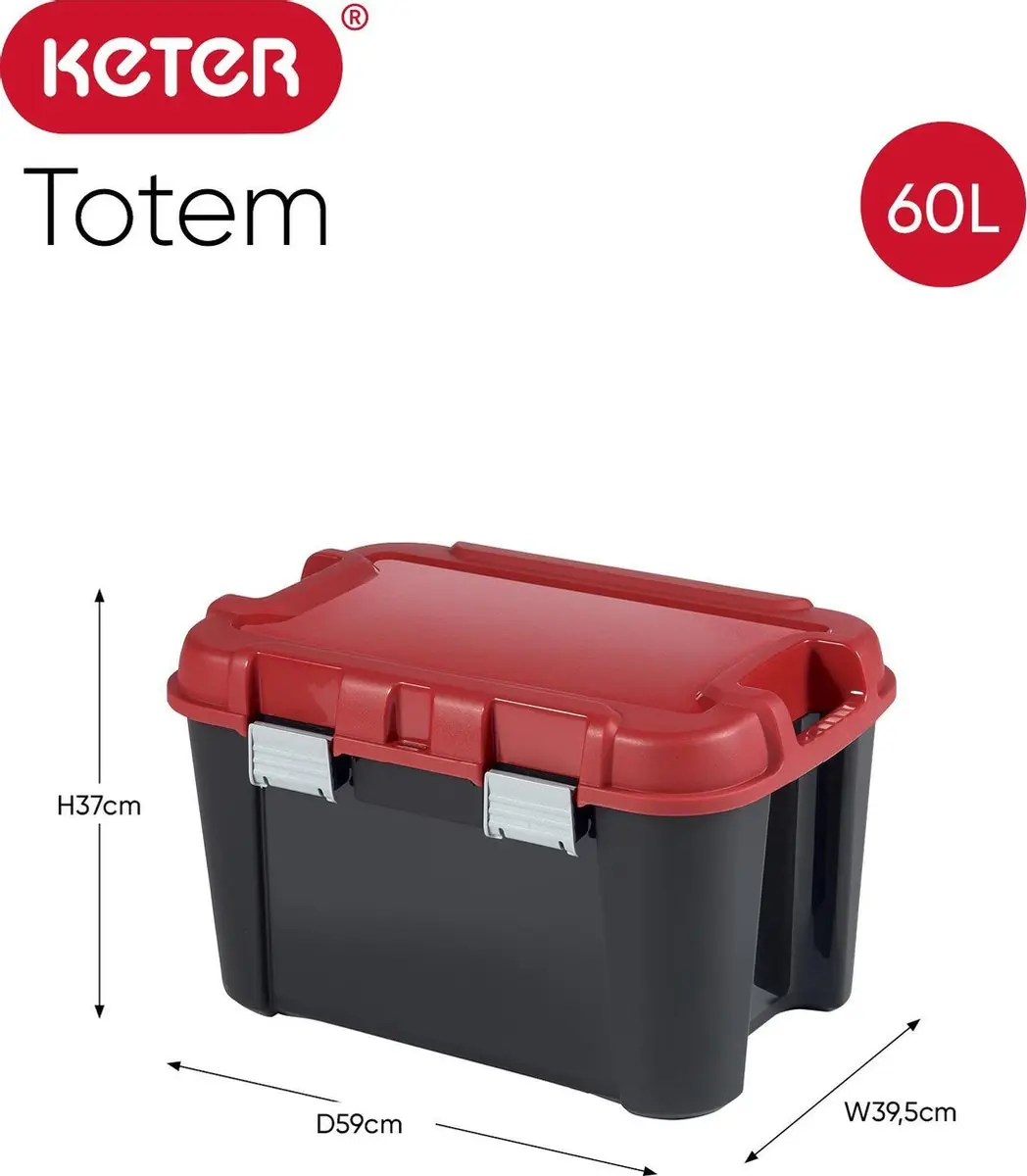 Keter Totem Opbergbox 60L - Zwart/Rood
