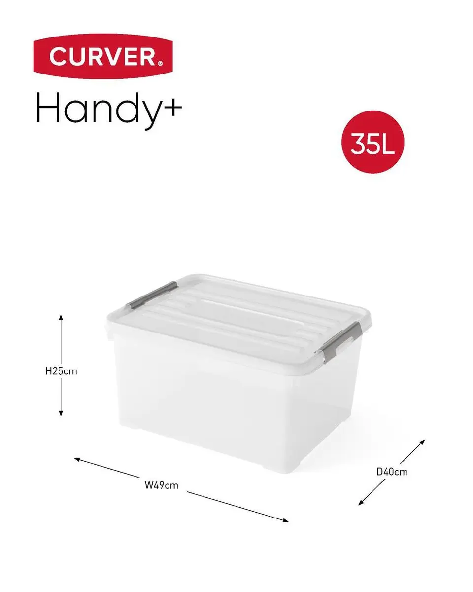 Curver Handy+ Opbergbox 35L - 3 Stuks Transparant