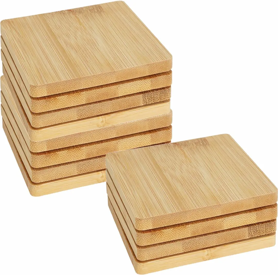 Excellent Houseware Houten Onderzetters 12x - 10x10cm - Beige