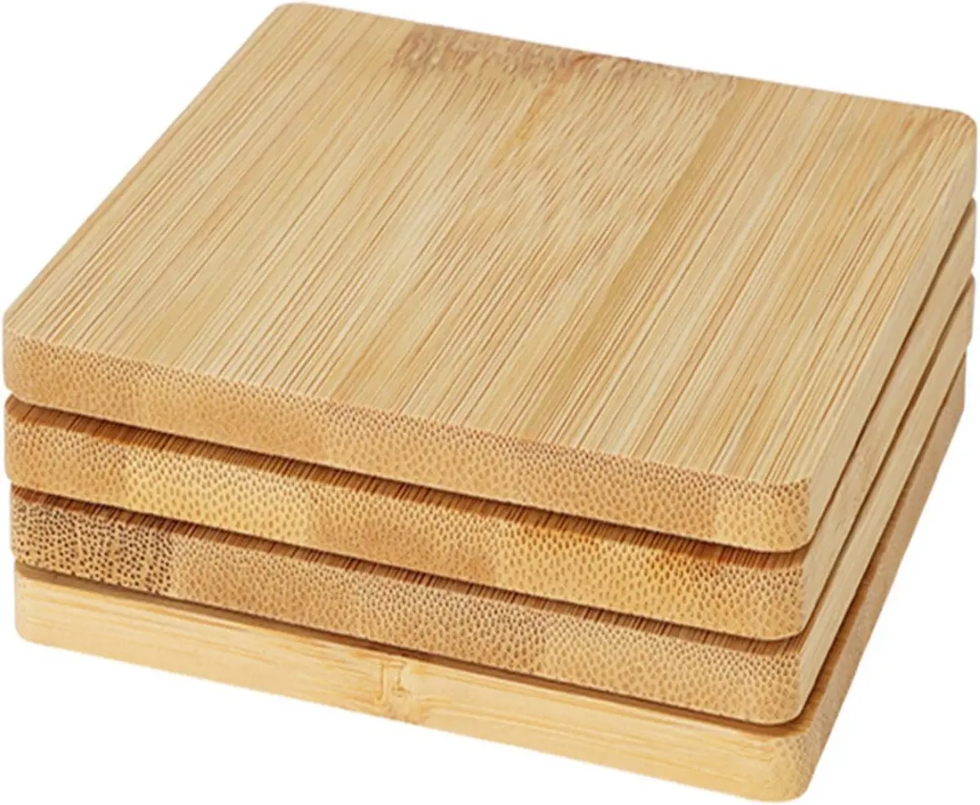 Excellent Houseware Houten Onderzetters 12x - 10x10cm - Beige