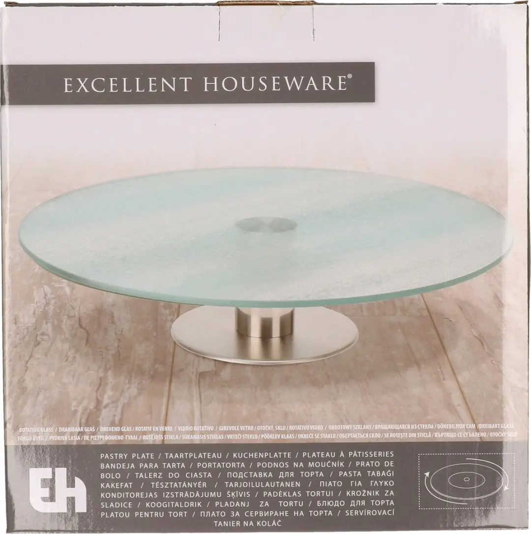 Excellent Houseware Glazen Taartplateau 30cm - Draaibaar - RVS Voet