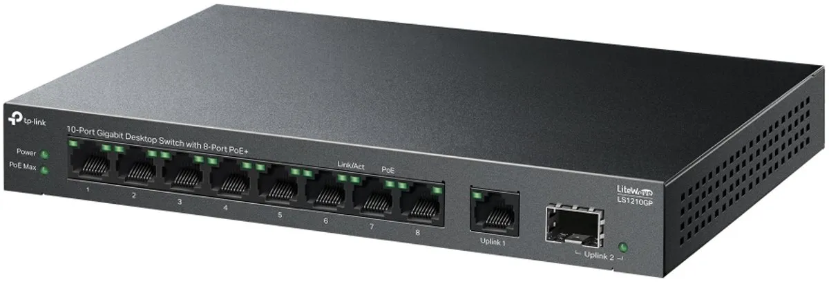 TP-Link LS1210GP PoE Switch - 8 PoE-poorten 61W - 9x 1Gbps