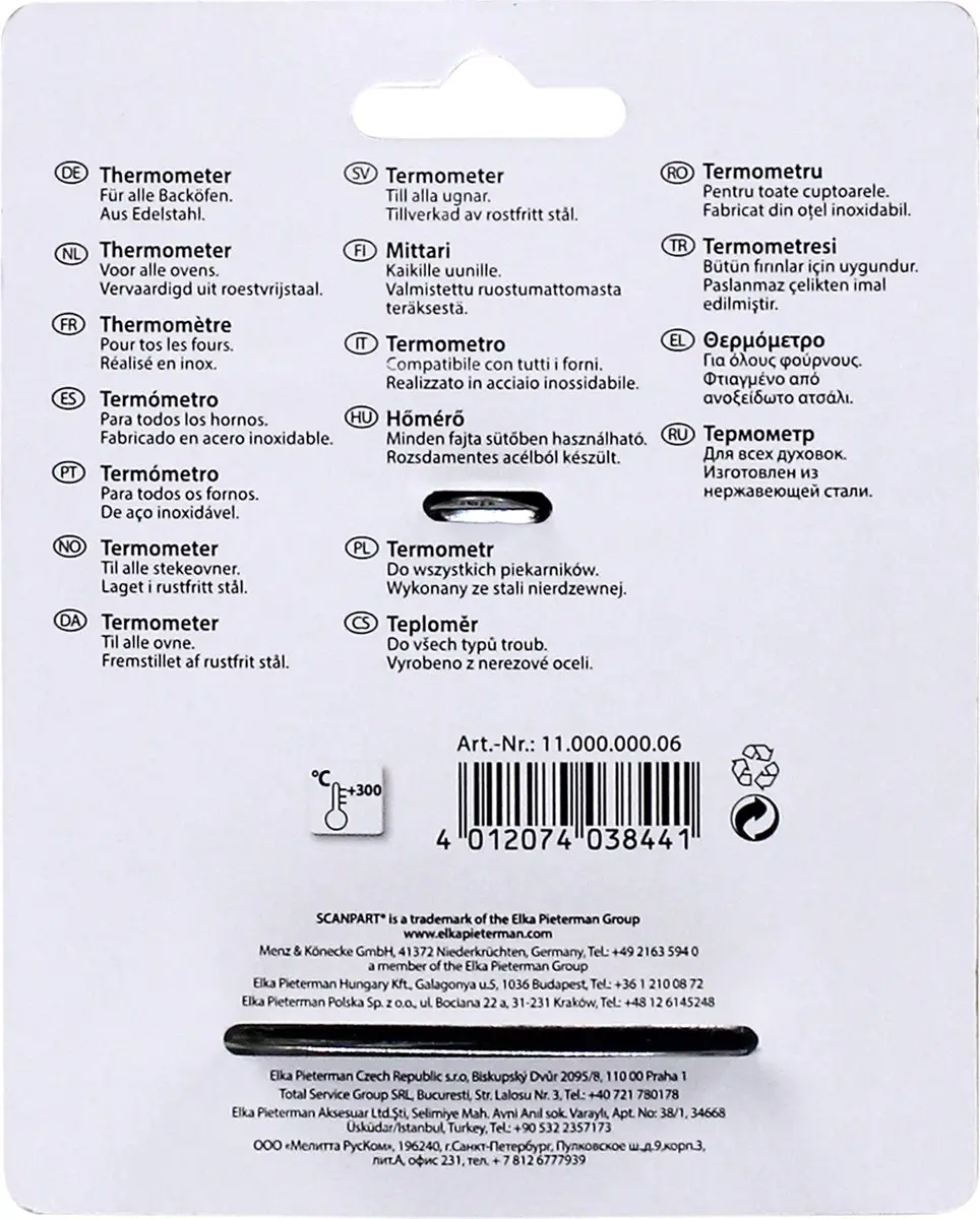 Scanpart Oventhermometer RVS - 0°C tot 300°C - Zilver