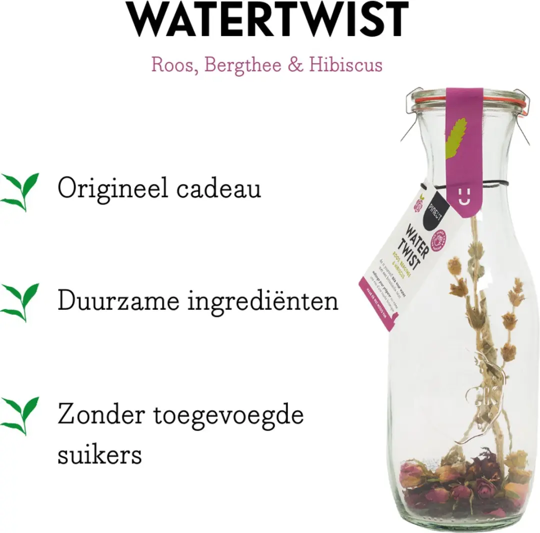 Pineut Watertwist Tafelwaterkan Glas 1L - Retro - Transparant