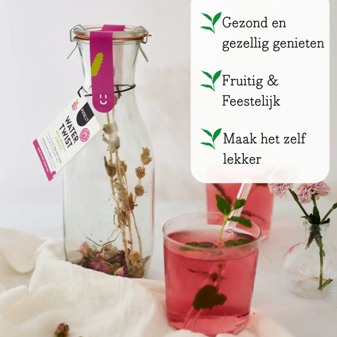 Pineut Watertwist Tafelwaterkan Glas 1L - Retro - Transparant