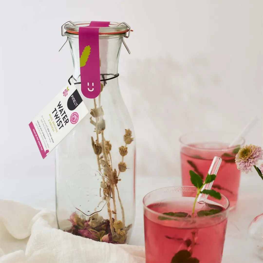 Pineut Watertwist Tafelwaterkan Glas 1L - Retro - Transparant