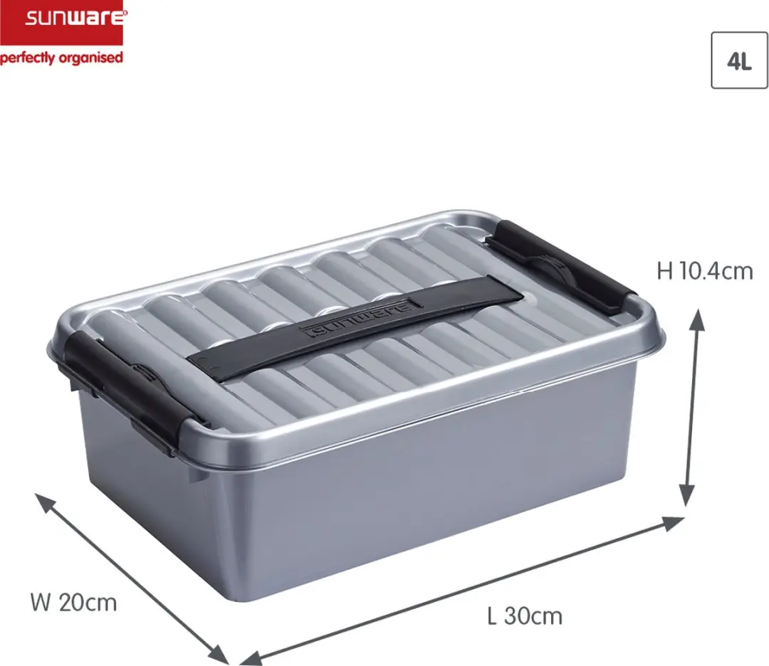 Sunware Q-line Opbergbox 4L Metaal - 30x20x10cm - Zwart - afbeelding 2 van 2