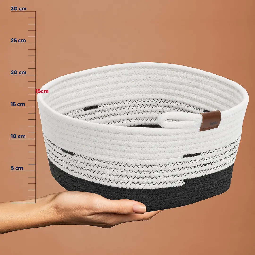 Kela Hedda Ovaal Mand - 32x27cm Wit/Zwart