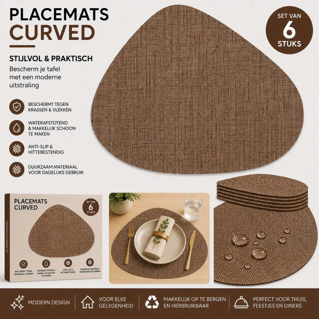 Wicotex Placemats Zak Curved Chocolade