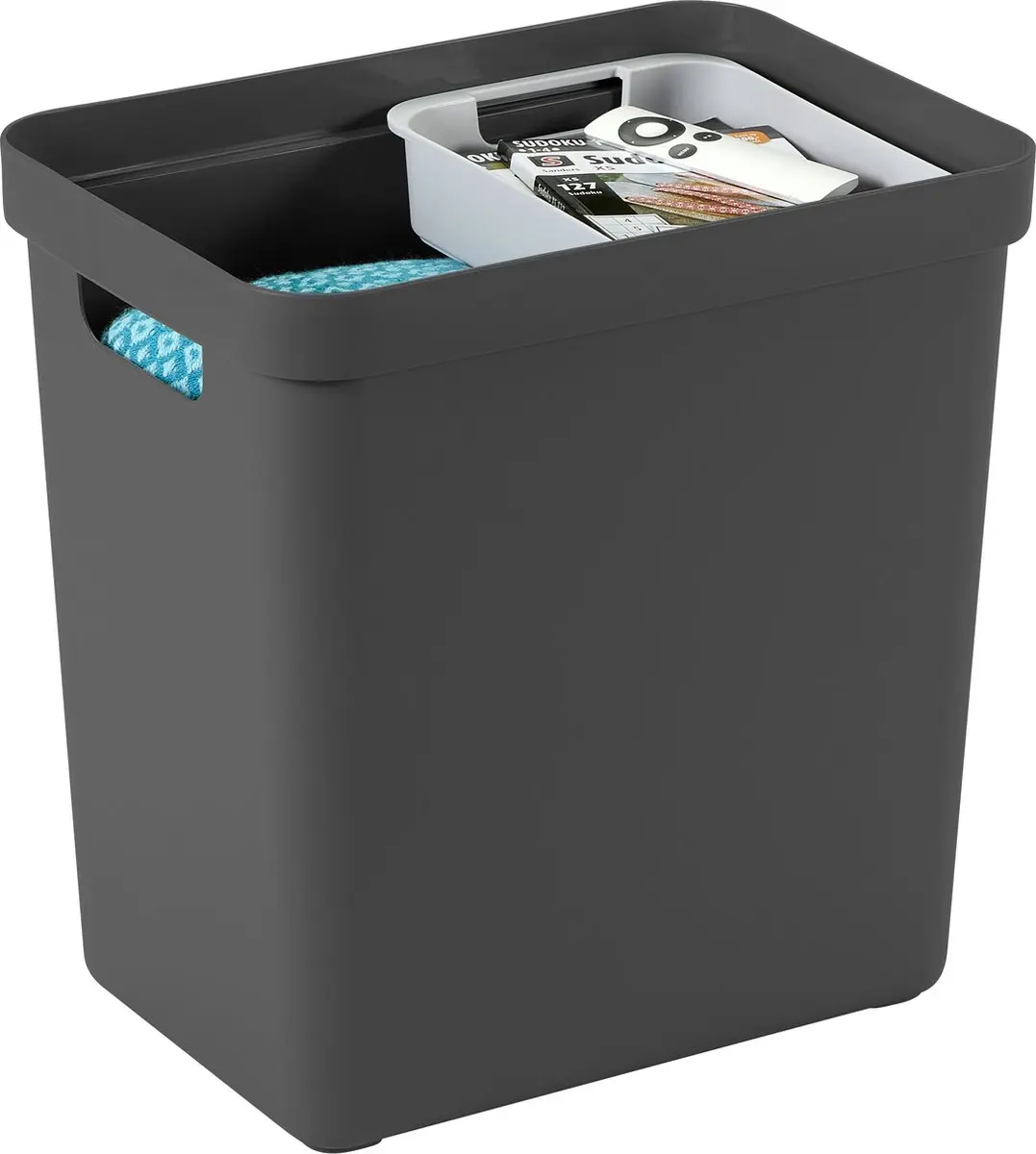 Sunware Opbergbox Sigma 25L - Antraciet - Houtkleur deksel