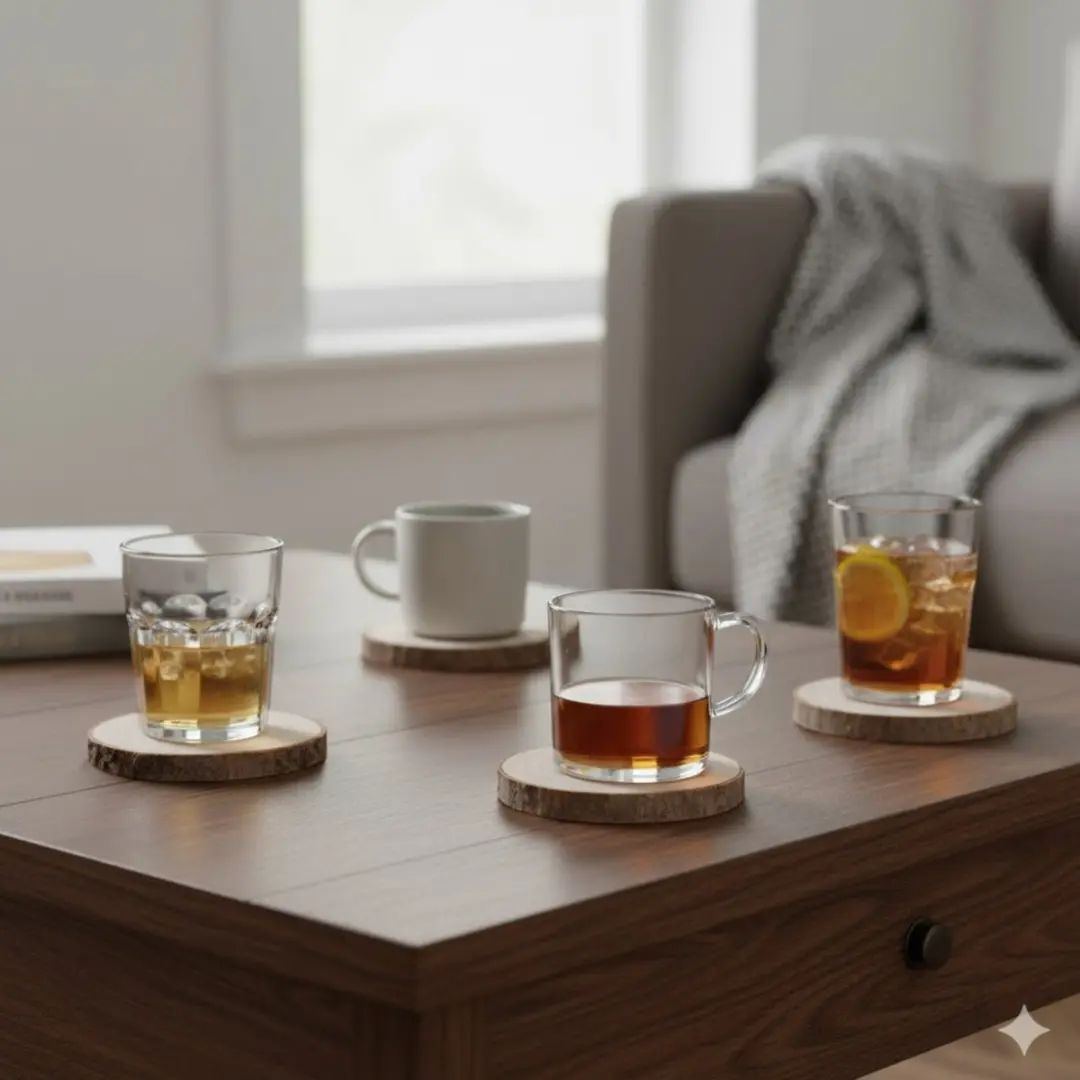 Excellent Houseware Houten Glazen Onderzetters 8cm - 8 Stuks