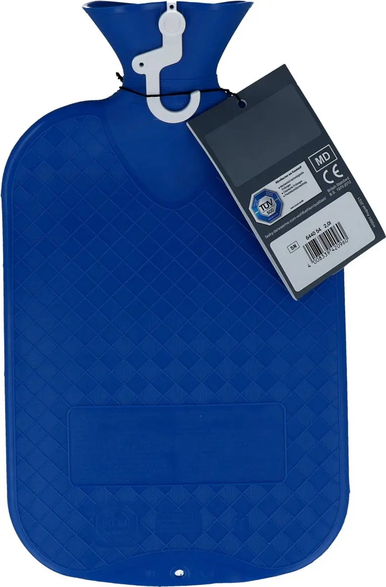 Fashy warm water kruik - enkelzijdig geribbeld - blauw - 2 liter