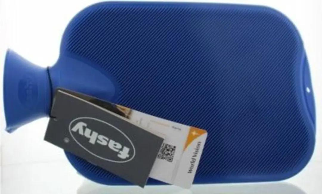 Fashy warm water kruik - enkelzijdig geribbeld - blauw - 2 liter
