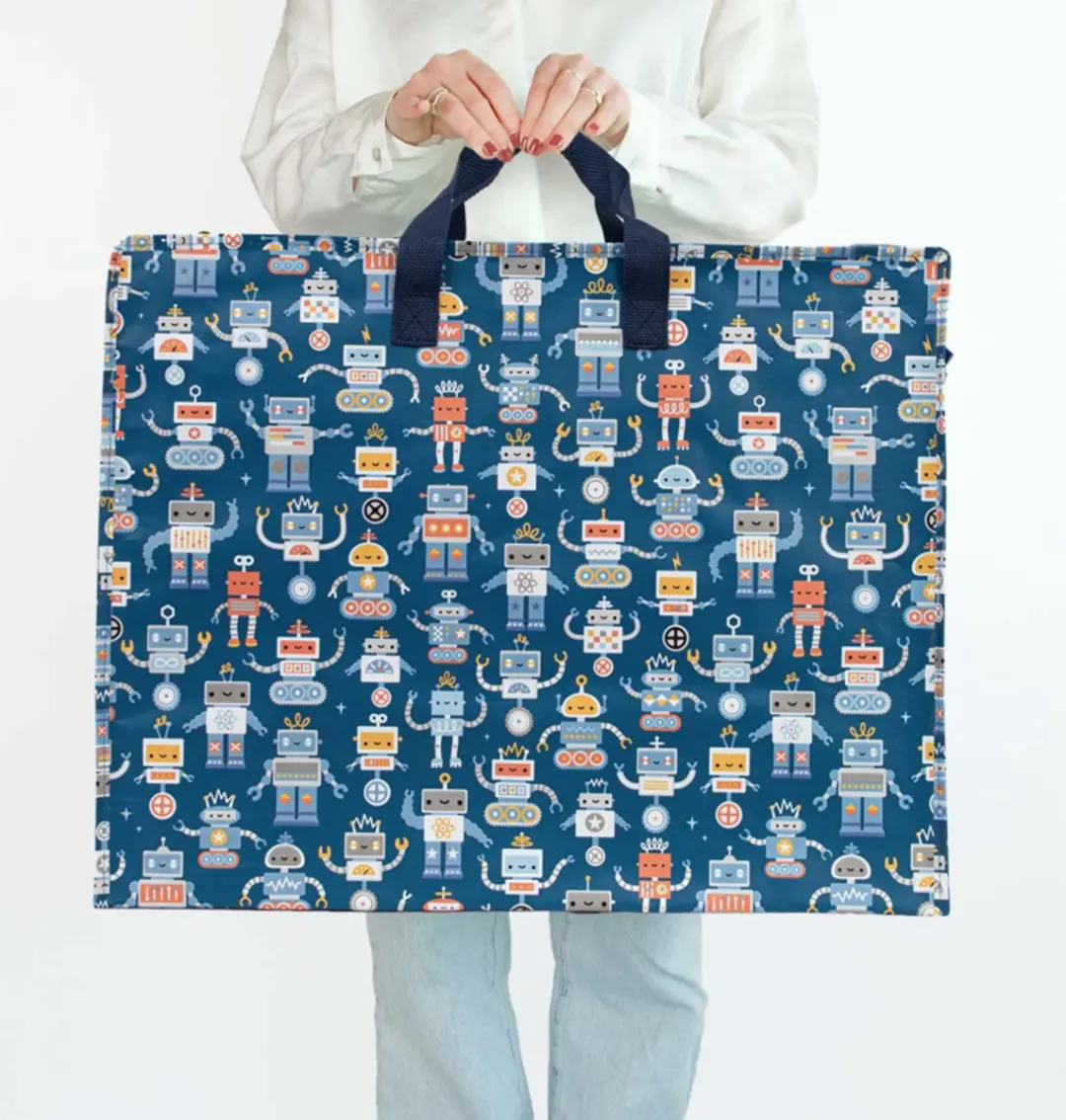 A Little Lovely Company XL Opbergtas Robots - Blauw