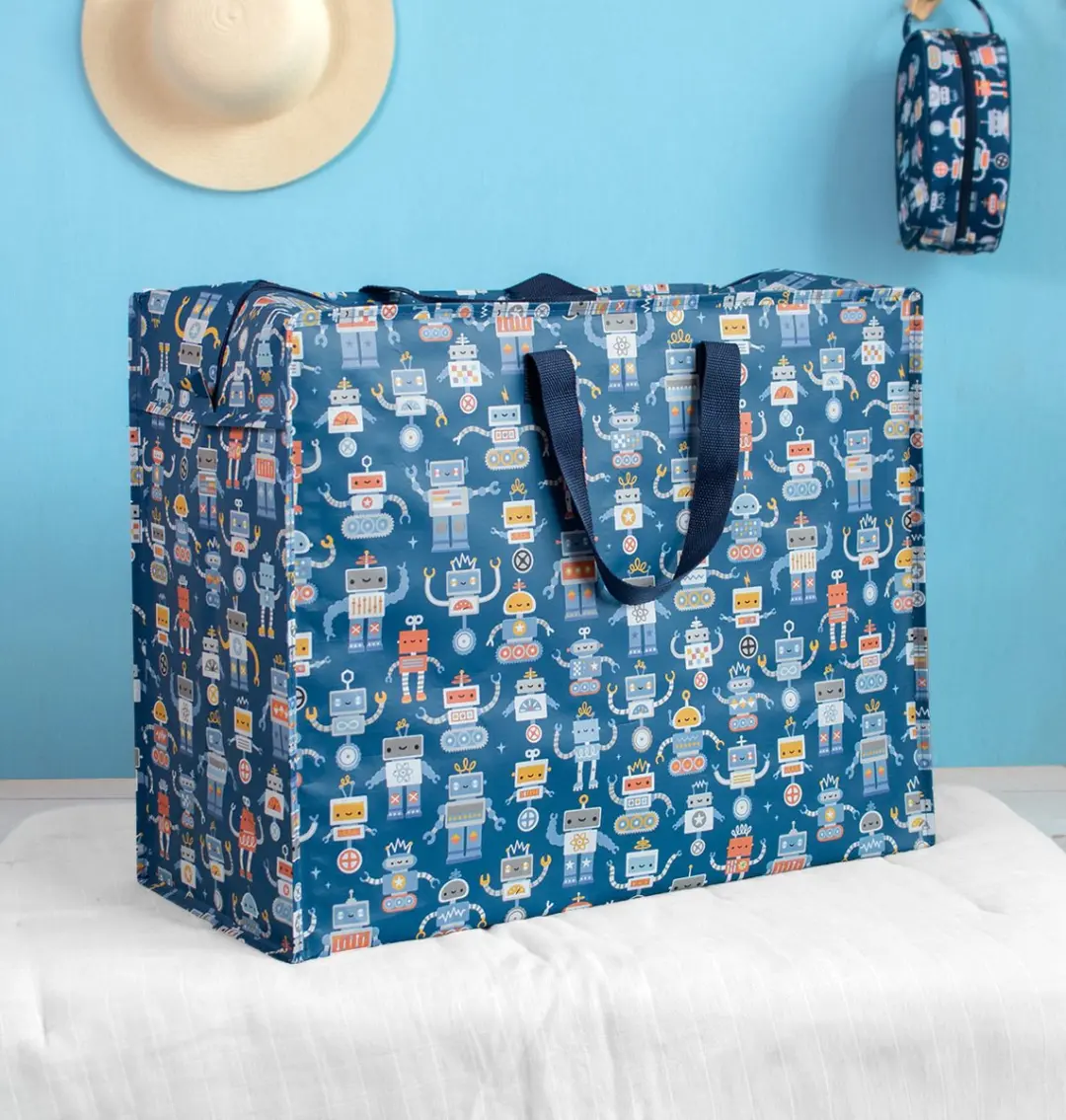 A Little Lovely Company XL Opbergtas Robots - Blauw