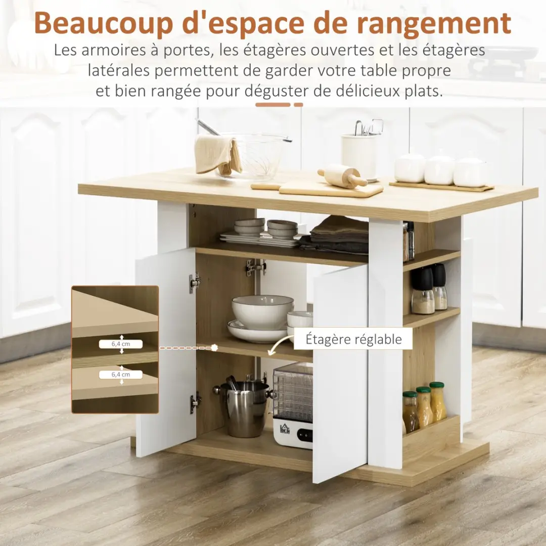 Homcom Keukeneiland 110x70x75,5cm - Natuurlijk/Wit