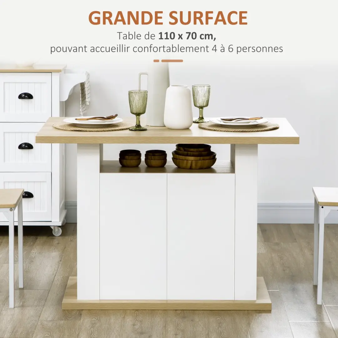 Homcom Keukeneiland 110x70x75,5cm - Natuurlijk/Wit