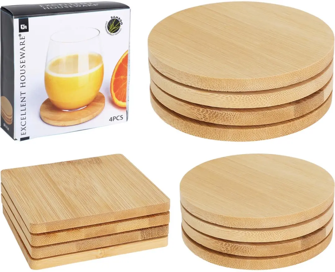Excellent Houseware Bamboe Onderzetters - 4-delig - Hout