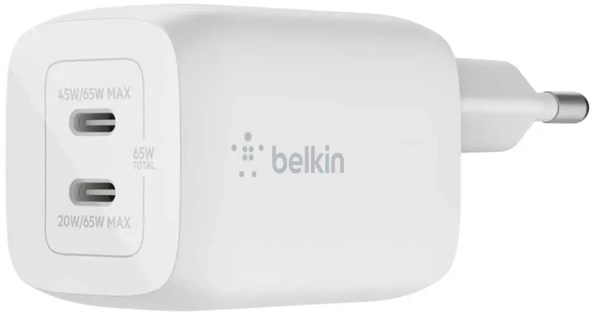 Belkin Boost-Up Charge Pro WCH013vfWH Adapter 65W - USB-C - 2 Poorten - Wit
