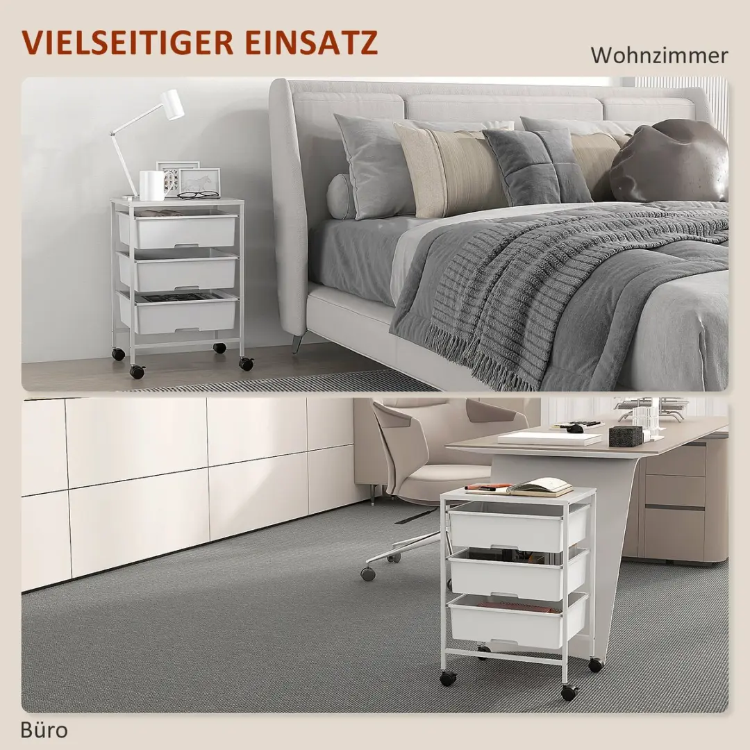 Homcom Rolwagen 40,8L - 33,5x60,5cm - Wit - afbeelding 6 van 6