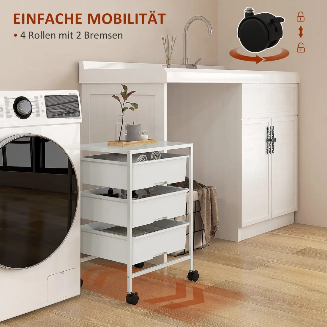 Homcom Rolwagen 40,8L - 33,5x60,5cm - Wit