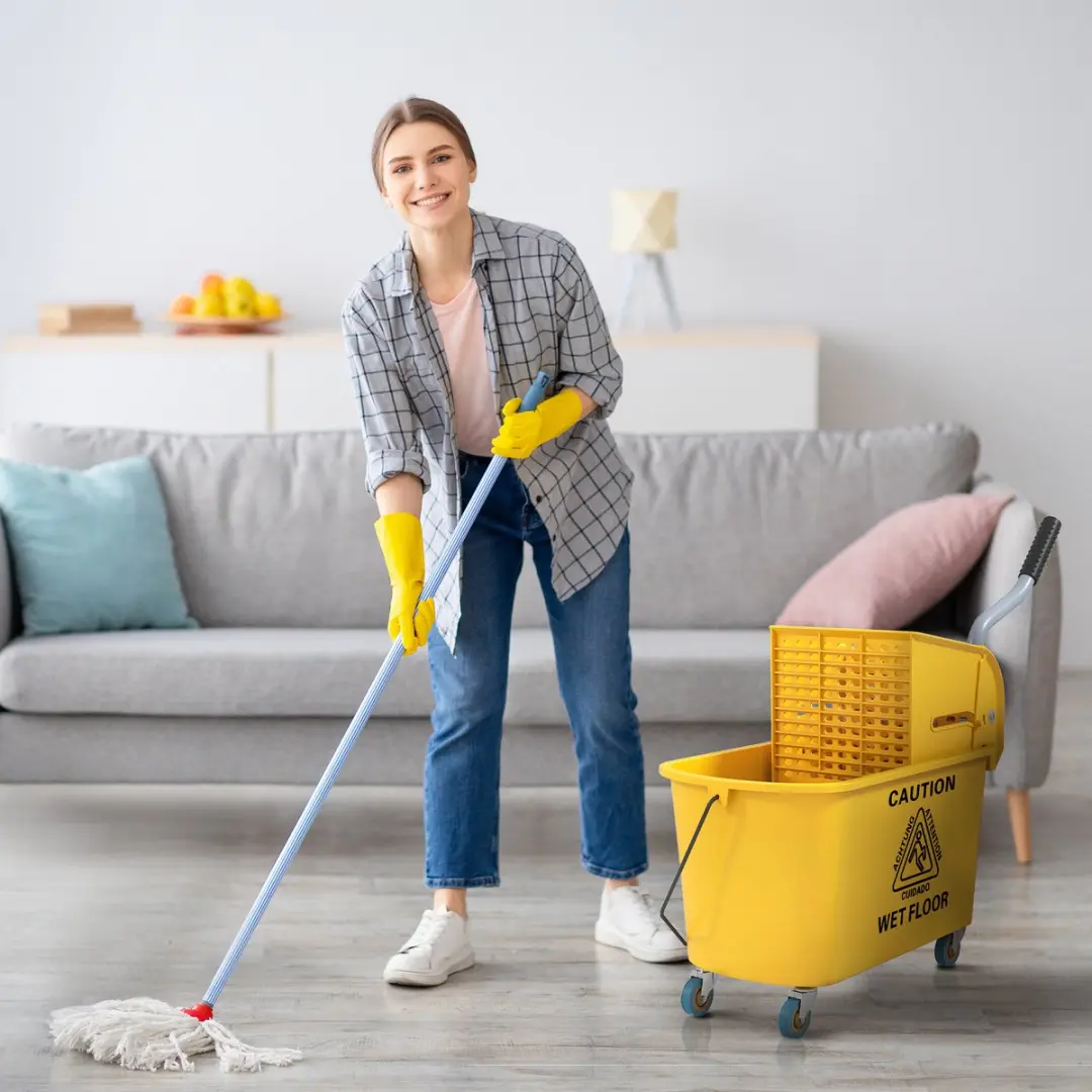 Homcom Dweil-emmer met wringer 45x26,5x70cm - Geel