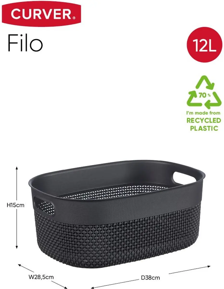 Curver Filo Mand - M - 12 liter - Donkergrijs