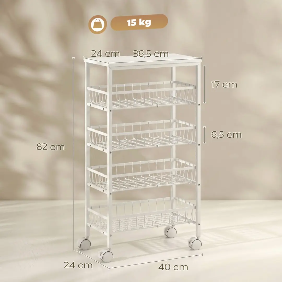 Homcom Utility Cart 40x24x82cm - Wit