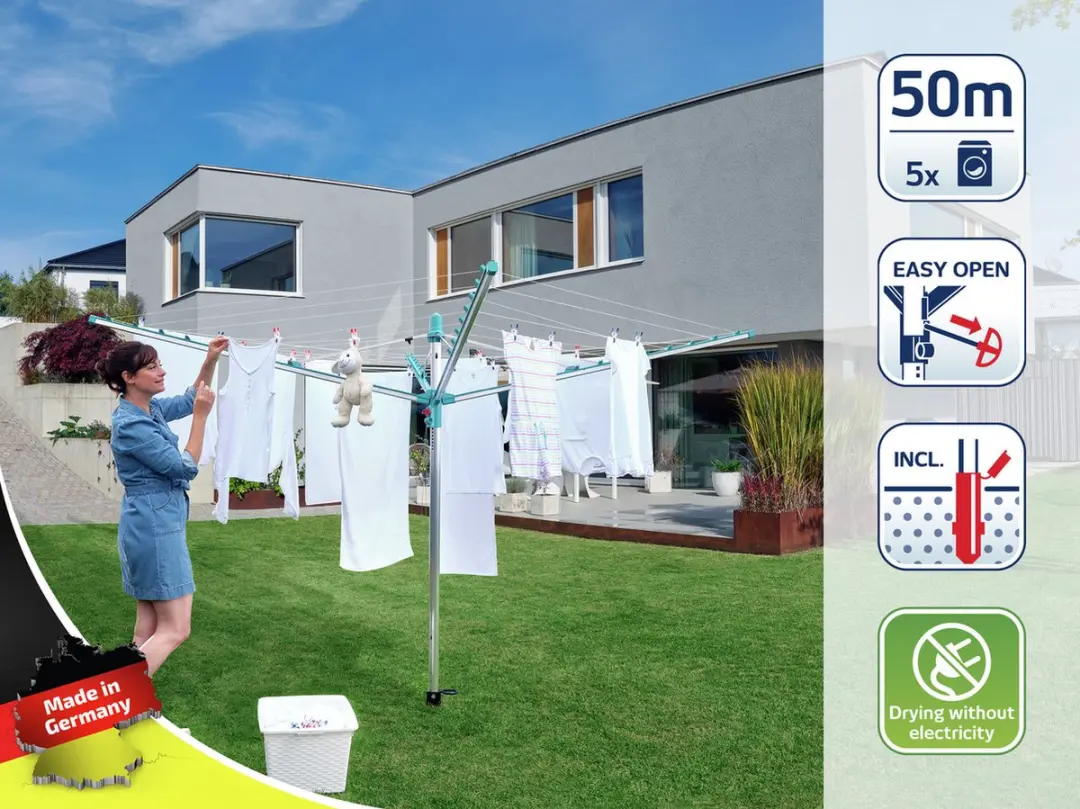 Leifheit Linomatic 500 Easy Droogmolen 50m - Turquoise - afbeelding 6 van 6