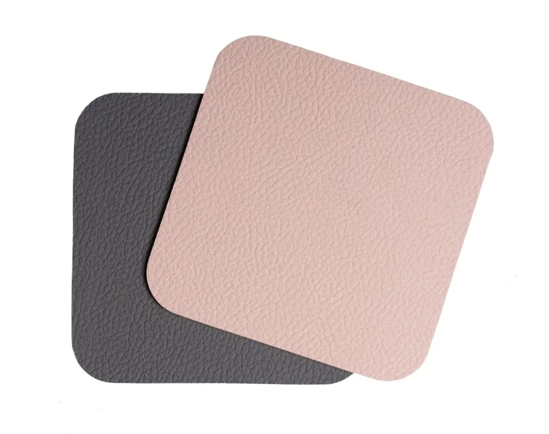 Cookinglife Vegan Leer Onderzetters Grijs/Roze - 10x10cm - 6 Stuks