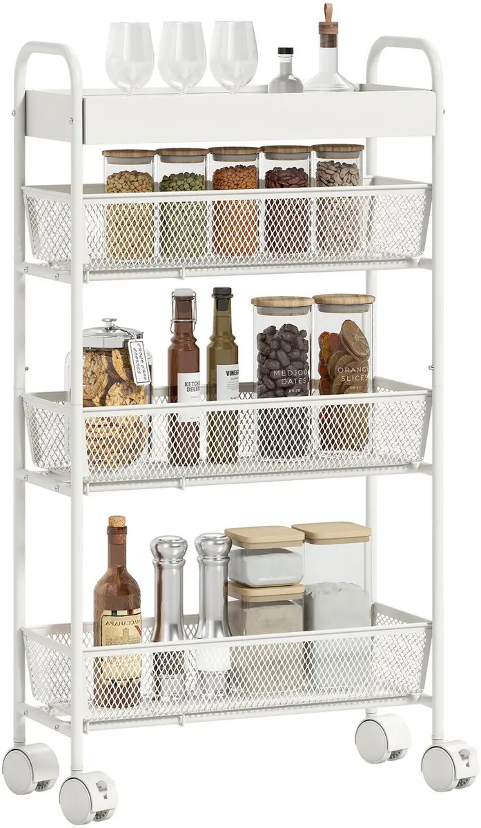 Homcom Kitchen Cart-Metaal-43,2L x 19B x 80H cm-Wit