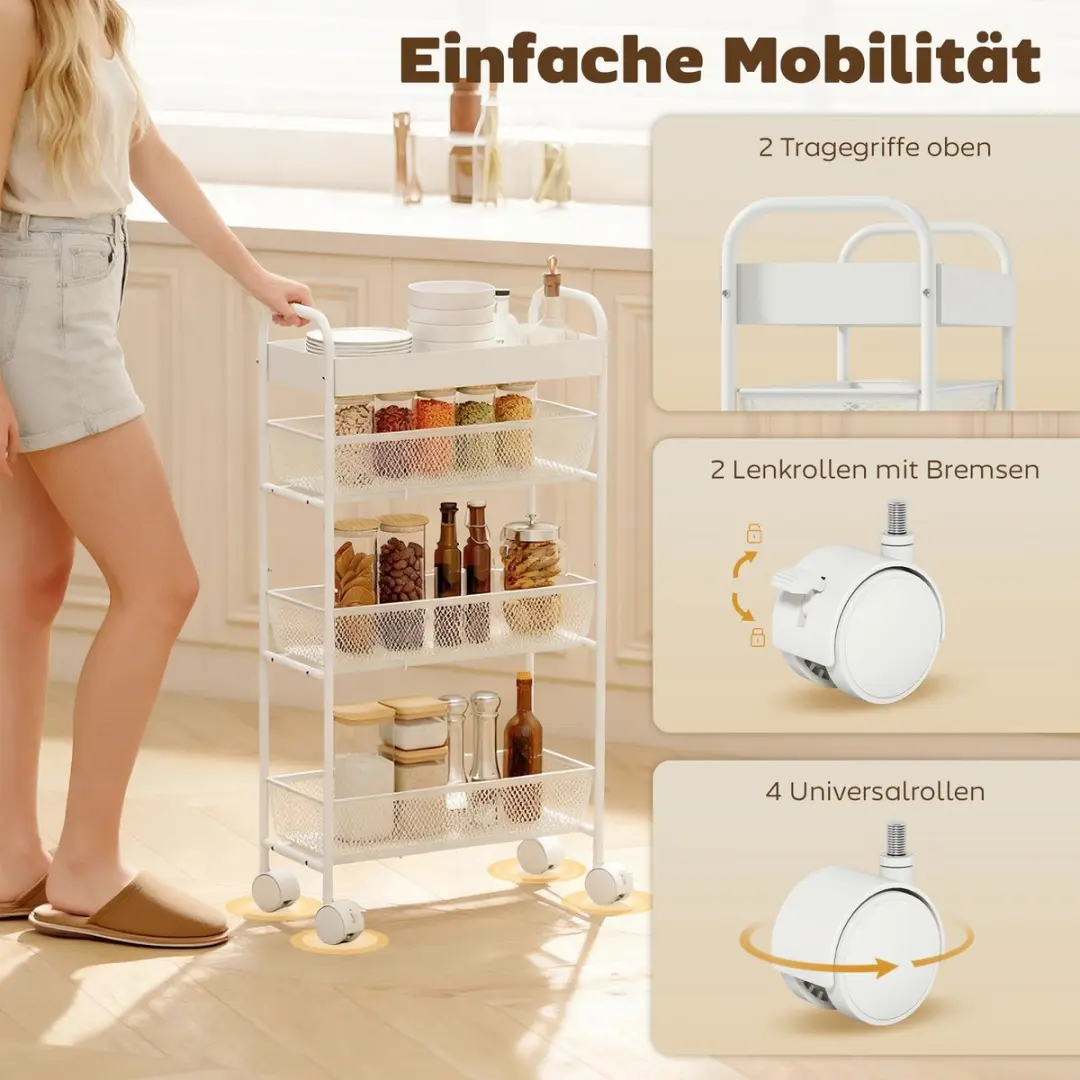 Homcom Keukentrolley Metaal 80cm - Wit - afbeelding 6 van 6