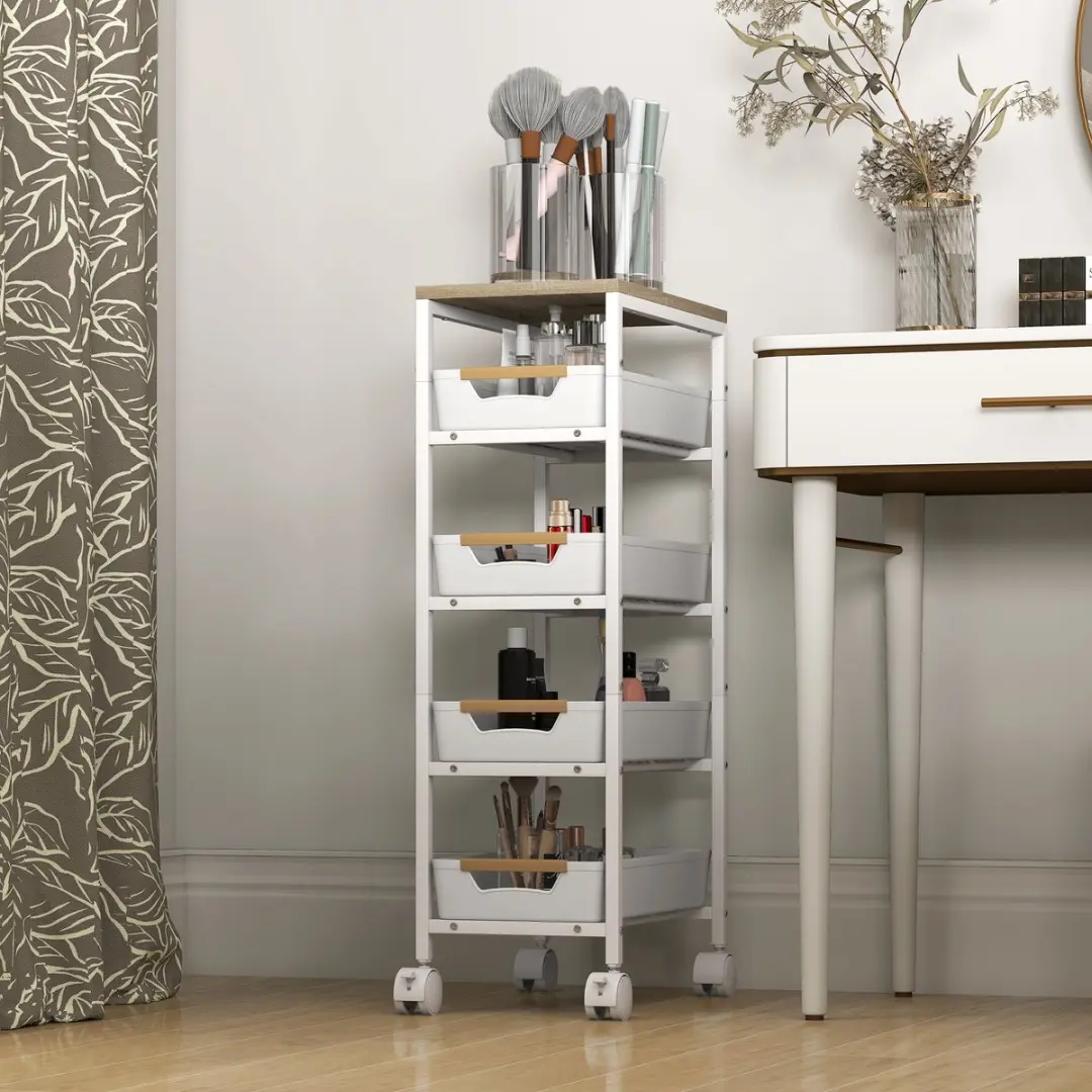 HOMCOM Keukenwagen Metaal, Kunststof 39,5L x 24B x 82H cm Wit