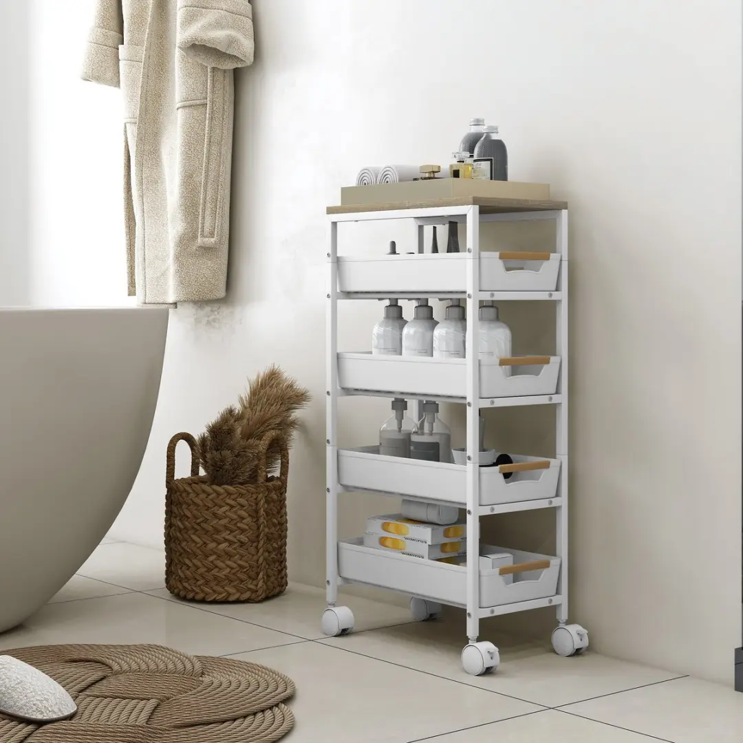 HOMCOM Keukenwagen Metaal, Kunststof 39,5L x 24B x 82H cm Wit