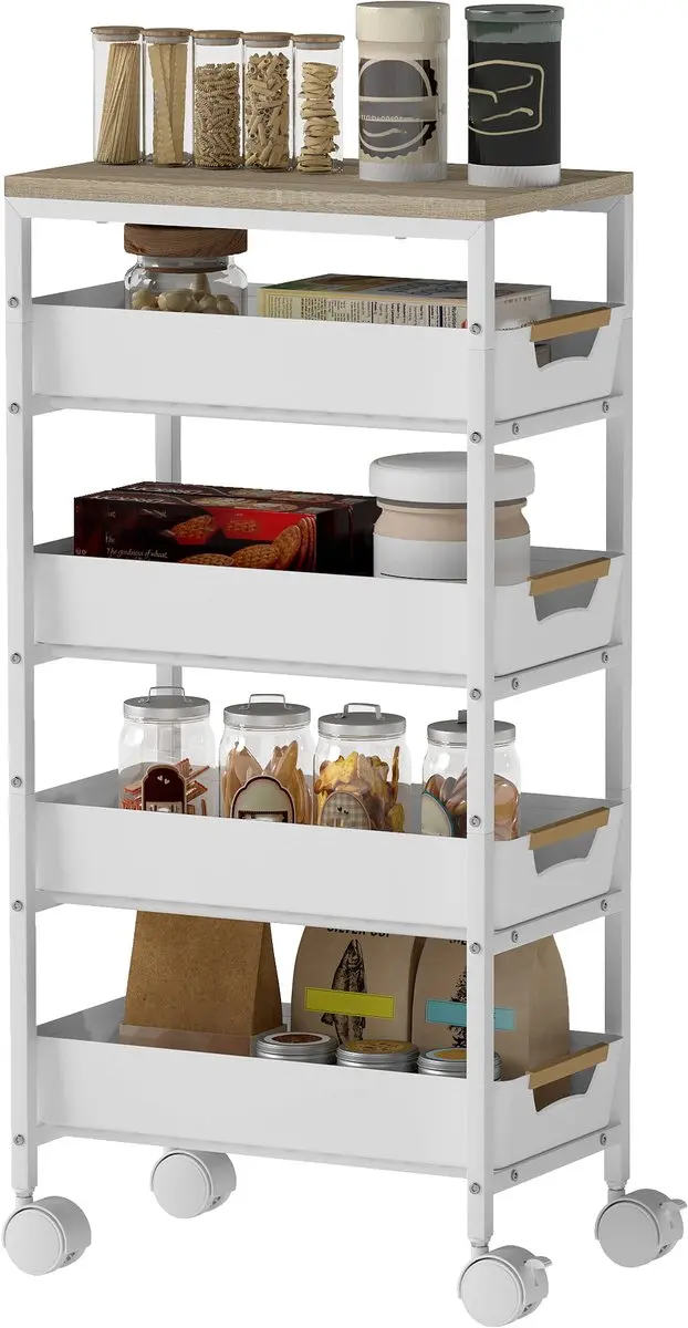 HOMCOM Keukenwagen Metaal, Kunststof 39,5L x 24B x 82H cm Wit