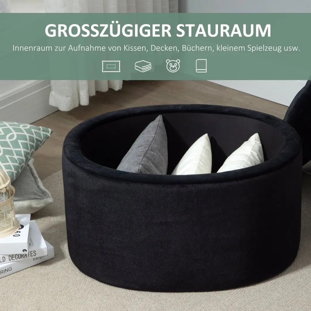 Homcom Ovaal Poef met Opbergruimte - 100L - Zwart - afbeelding 6 van 6