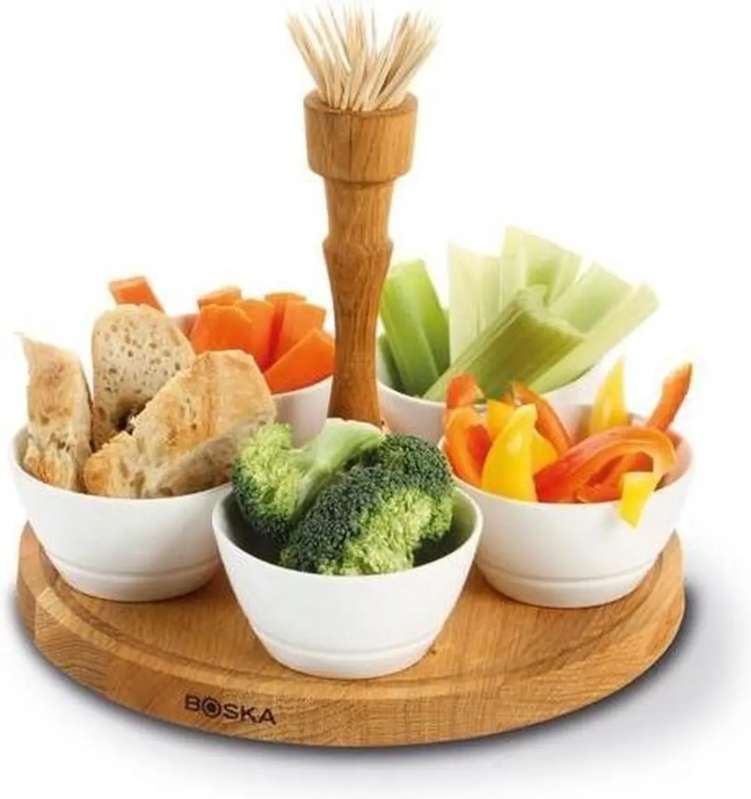 Boska Party Serving Tray Eikenhout 5 Bakjes - Bruin/Wit