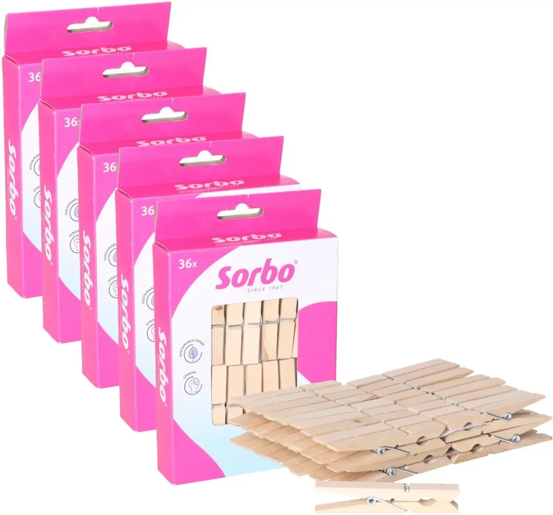 Sorbo Houten Wasknijpers - 180 Stuks - Multi