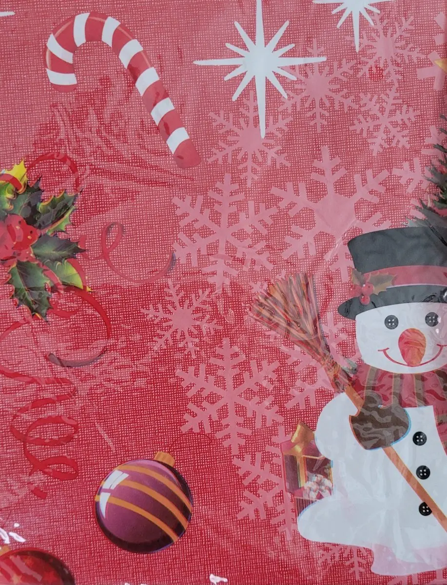 Villa Volance Kersttafelkleed Rood 140x200cm - Kerstman & Sneeuwpop