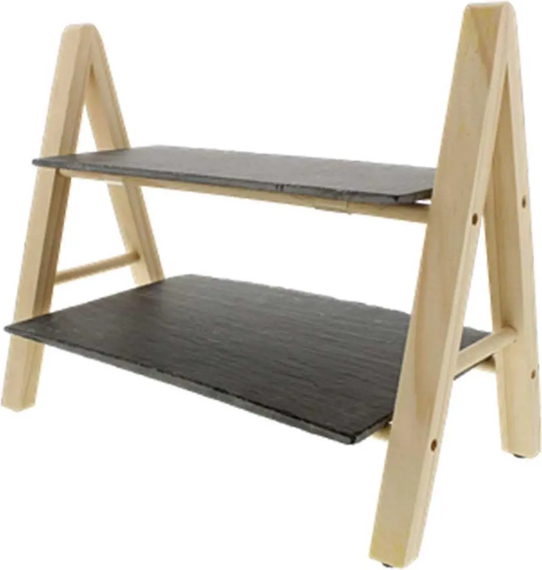 Cosy&Trendy Etagère Leisteen - Dennenhout 2-laags 32x27cm