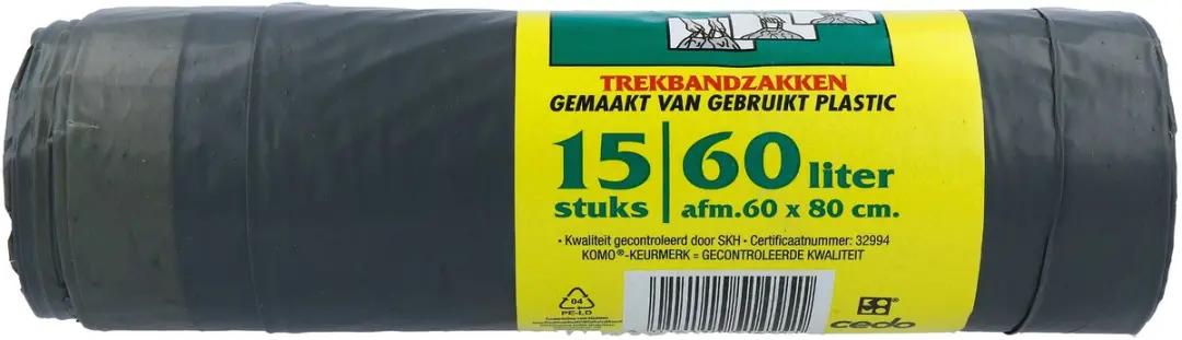 KOMO Afvalzakken 60L - 15 Stuks - Grijs