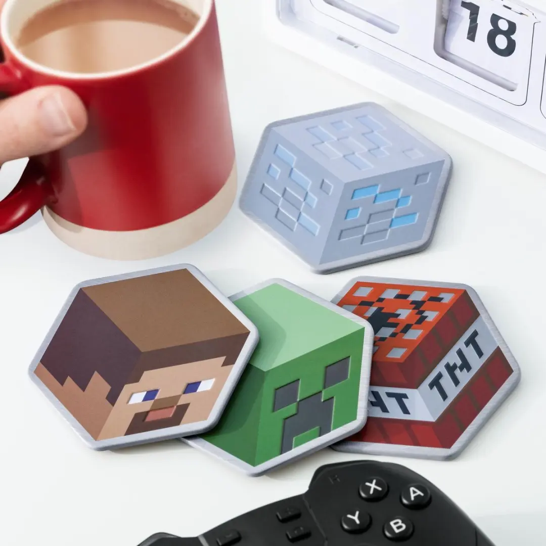 Paladone Minecraft Metalen Onderzetters Steve Creeper - Set van 4 - Veelkleurig