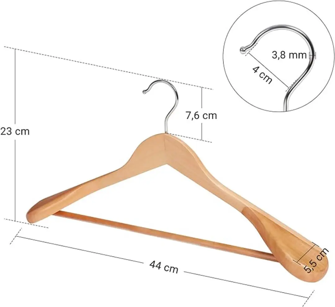 Songmics Kledinghangers Massief Hout 6-delig - Natuur