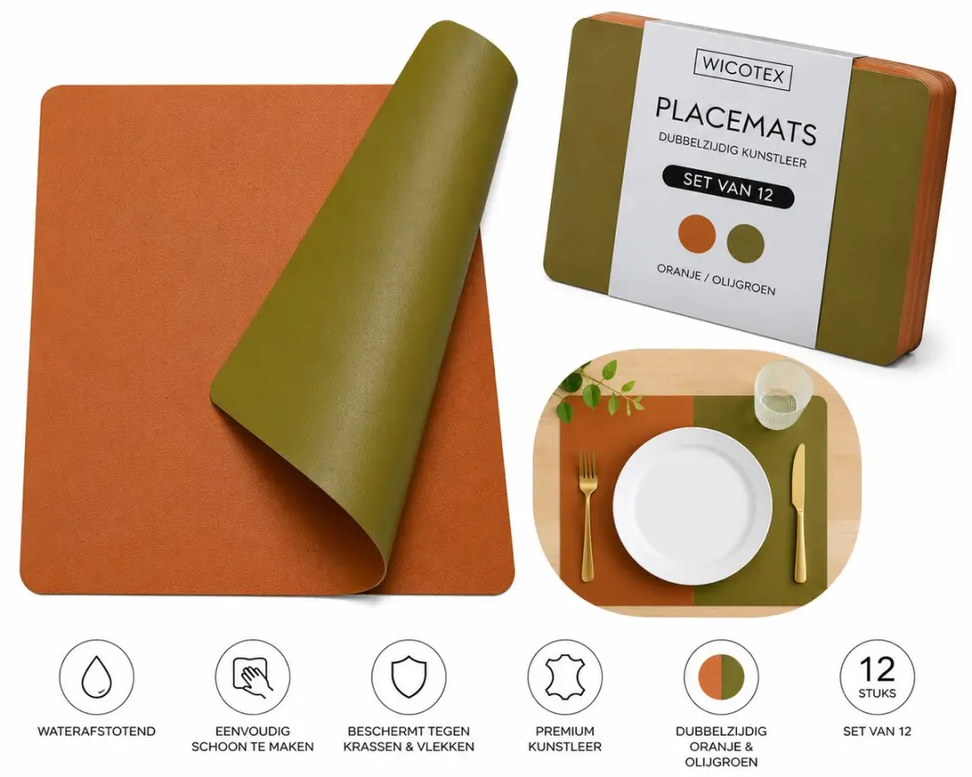 Wicotex Placemats Kunstleer Oranje/Pistache