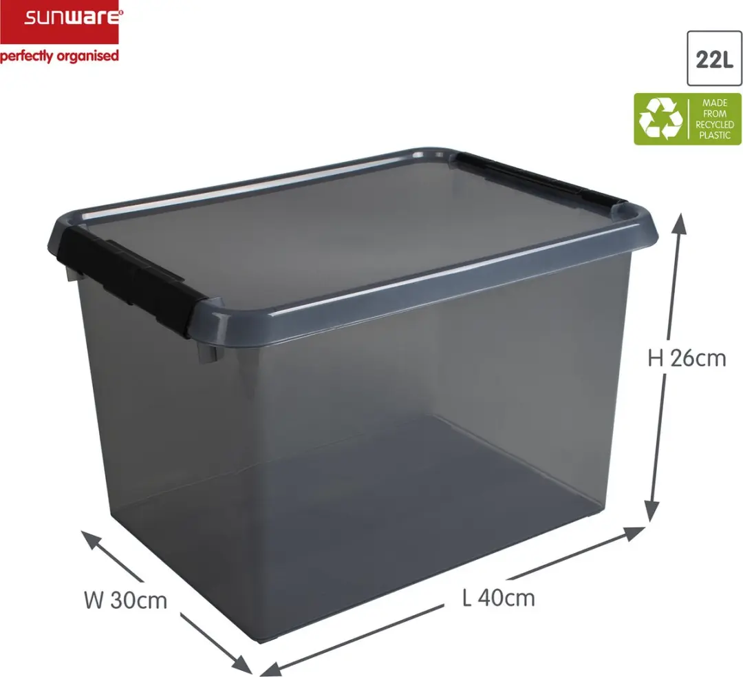 Sunware Comfort Line Opbergbox 22L - 40x30x26cm - Grijs/Transparant