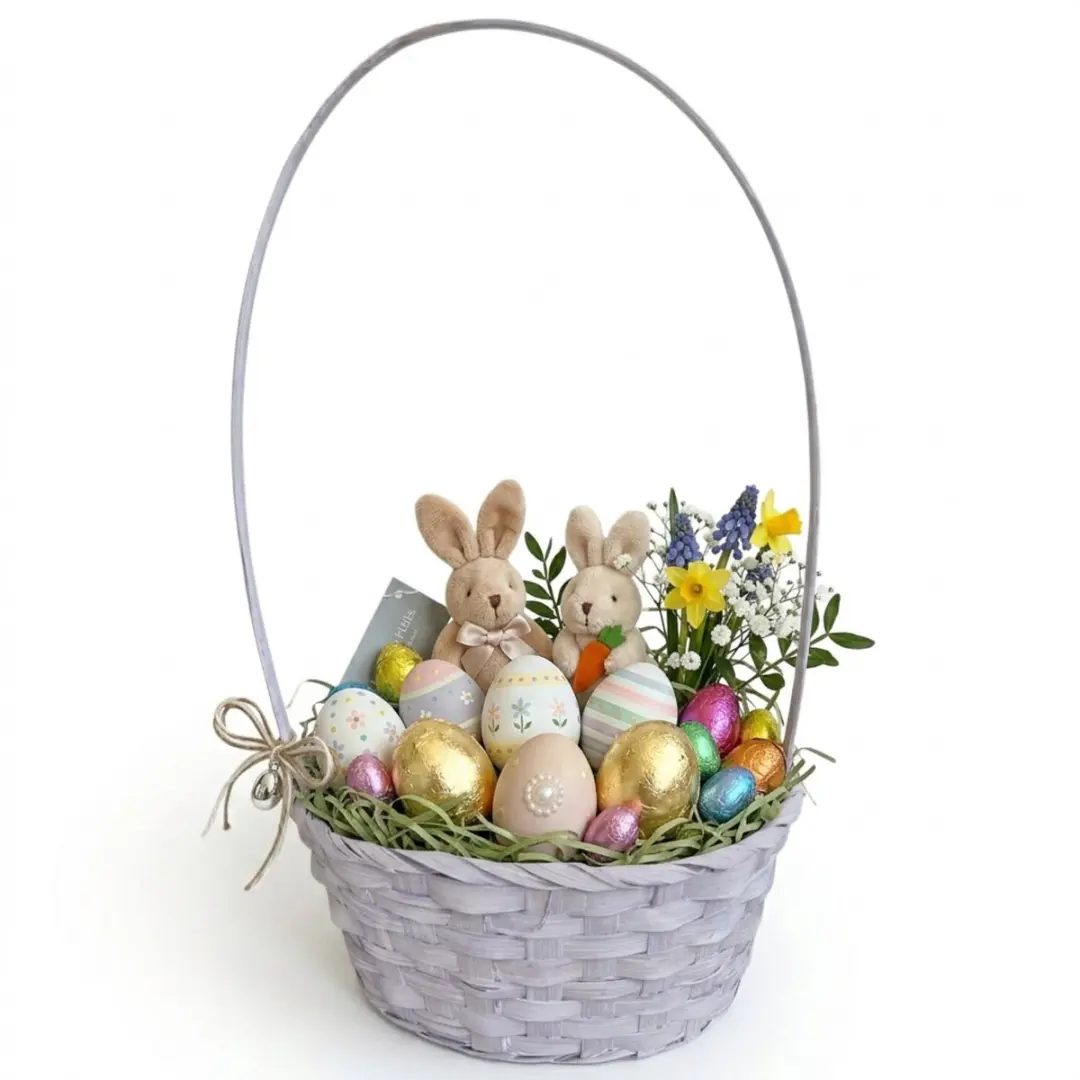 Kaemingk Rieten Paasmandje Lila - 4 Stuks - Ø20xH38cm